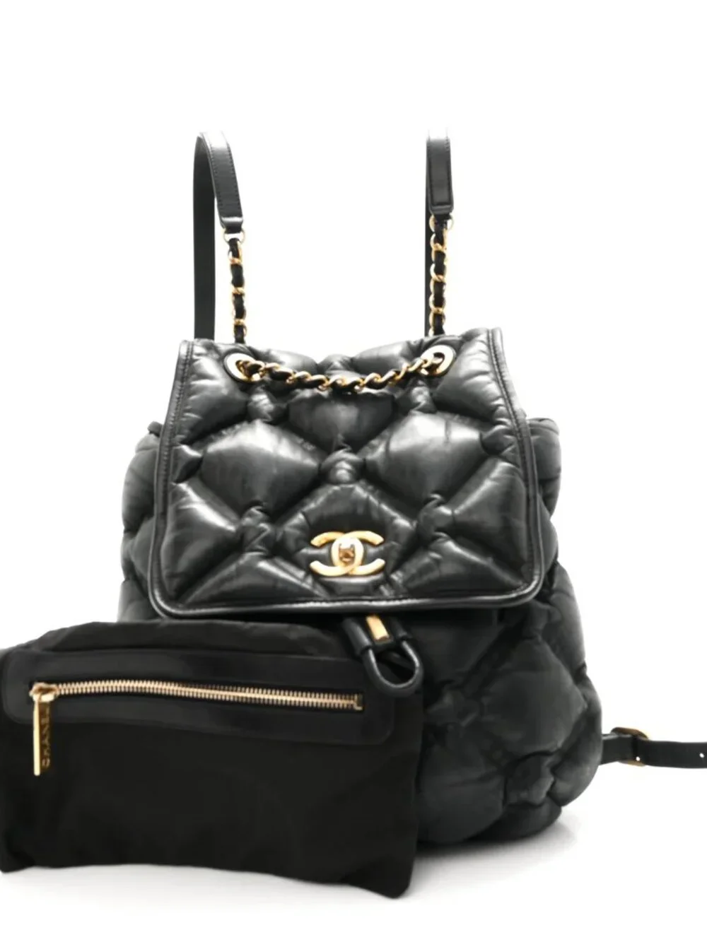 Chanel Iridescent Calfskin Quilted Chesterfield Backpack Black Shoulder Bag